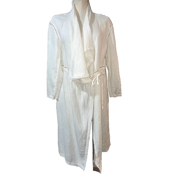 Zara Woman White Linen Duster Trench Coat size XS Oversized Lagenlook Minimalist - Picture 1 of 11
